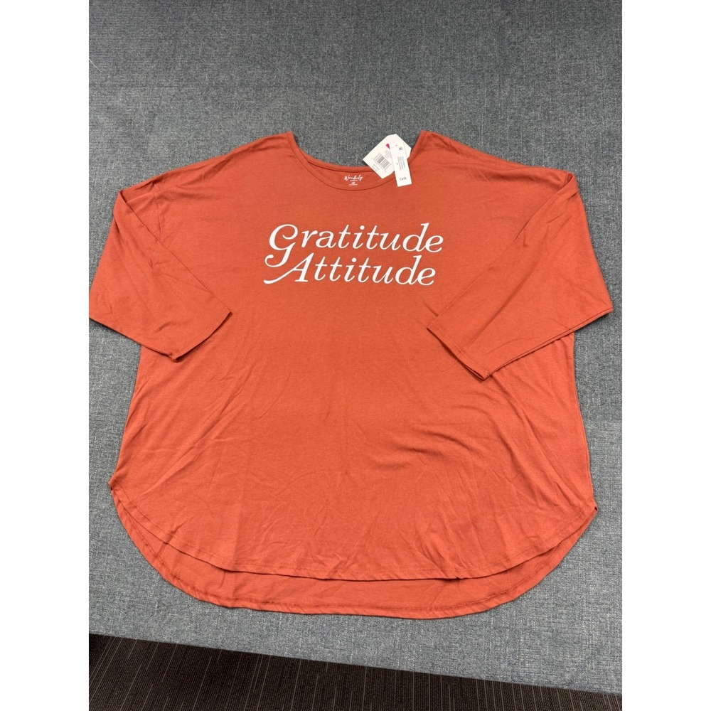 Wonderly Studio 4X Gratitude Attitude Graphic Top Ginger Orange 3/4 Sleeve NWT